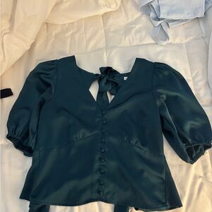 Elegant Teal Blouse with Puff Sleeves